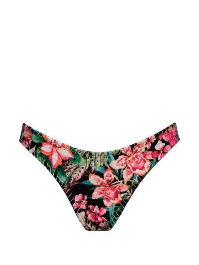 Del Maar Asiri Floral-print Crochet-trim Bikini Bottoms In Green