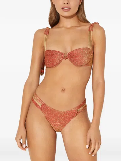 Del Maar Beaded Tie Bikini Top In Brown