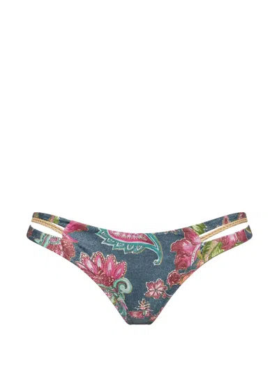 Del Maar Ceiri Floral-print Bikini Bottom In Blue