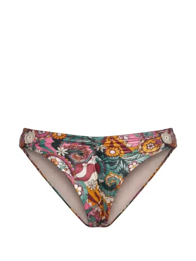 Del Maar Kaay Floral-print Bikini Bottoms In Green
