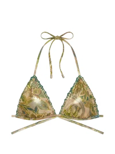 Del Maar Kaima Paisley-print Reversible Bikini Top In Green