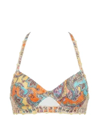 Del Maar Kaita Paisley-print Bikini Top In Brown