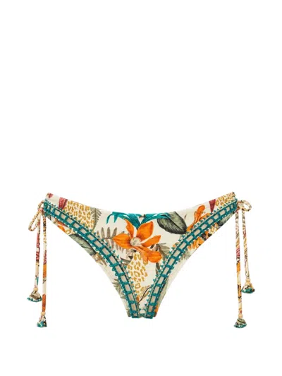 Del Maar Kani Floral-print Crochet Bikini Bottoms In Multi