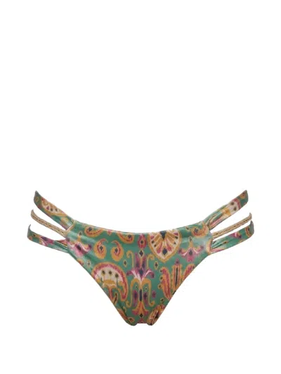 Del Maar Koari Patterned Ruched Bikini Bottoms In Green