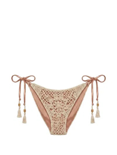 Del Maar Libi Crochet-knit Bikini Bottoms In Brown