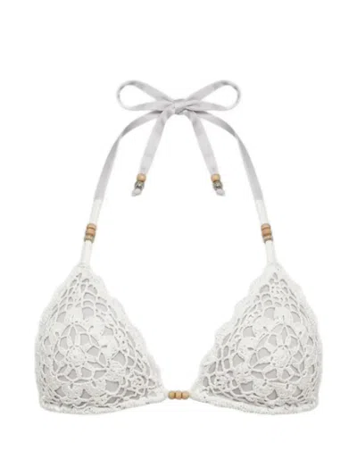 Del Maar Mudu Crochet Triangle Bikini Top In White