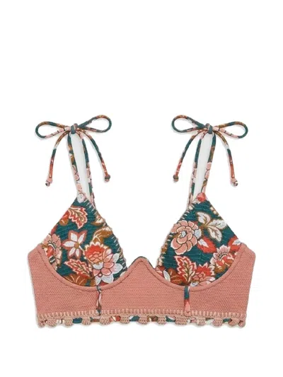 Del Maar Mullu Floral-print Bikini Top In Green