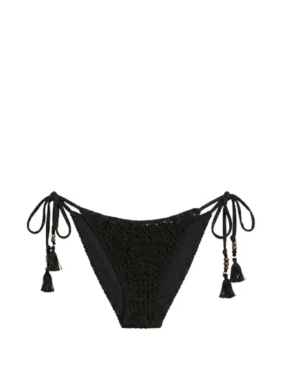 Del Maar Nacahui Crochet-knit Bikini Bottoms In Black