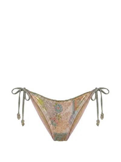 Del Maar Nahual Floral-print Bikini Bottoms In Green