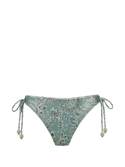 Del Maar Nihue Floral-print Bikini Bottoms In 그린