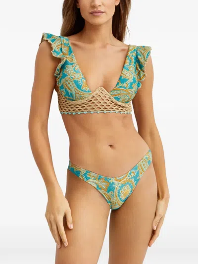 Del Maar Ruffled Paisley Bikini Top In Multi