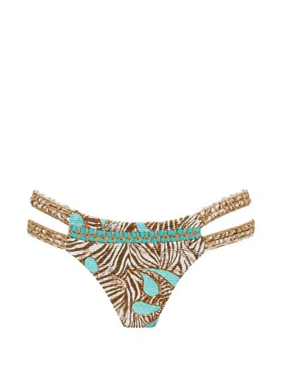 Del Maar Thaya Leaf-print Bikini Briefs In Brown