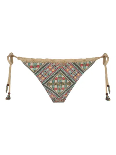 Del Maar Uchi Patterned Crochet Bikini Bottoms In Multi
