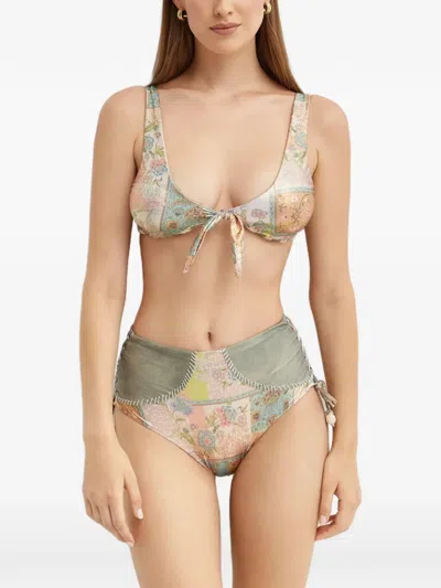 Del Maar Yma Patterned Tie Bikini Top In Neutral