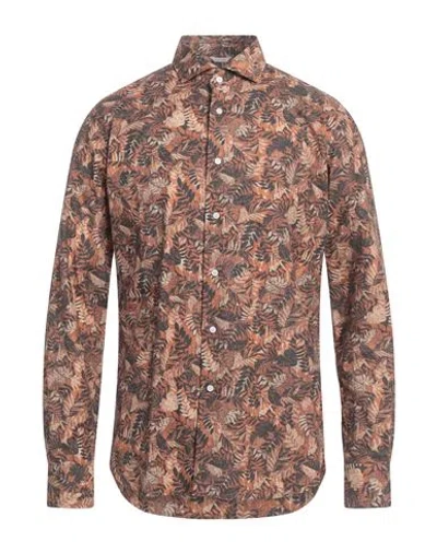 Del Siena Man Shirt Brown Size 16 Cotton