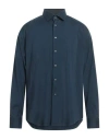 Del Siena Man Shirt Navy Size 17 ½ Cotton, Polyamide, Elastane In Navy Blue