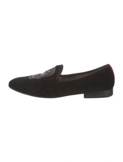 Pre-owned Del Toro Velvet Embroidered Accent Loafers In Black