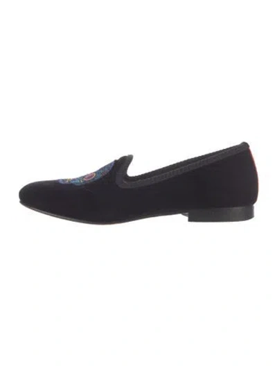 Pre-owned Del Toro Velvet Graphic Print Loafers In Black/white
