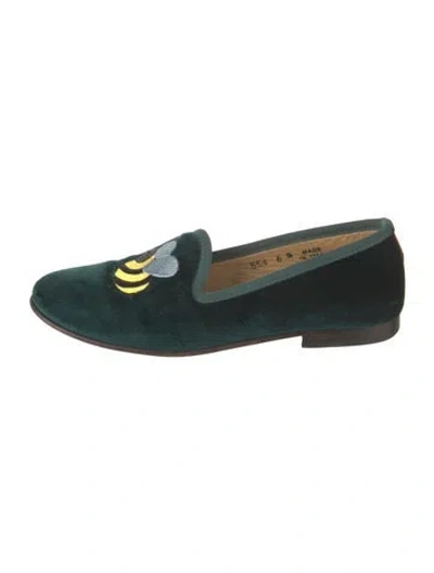 Pre-owned Del Toro X Moda Operandi Velvet Graphic Print Loafers In Green