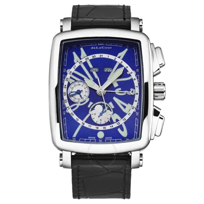Delacour Vialarga Chronograph Gmt Automatic Moon Phase Day-night Blue Dial Men's Watch Wast1026-blu In Black