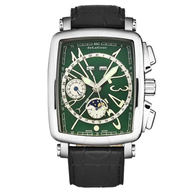 Delacour Vialarga Chronograph Gmt Automatic Moon Phase Day-night Green Dial Men's Watch Wast1026-grn In Green/silver Tone/black