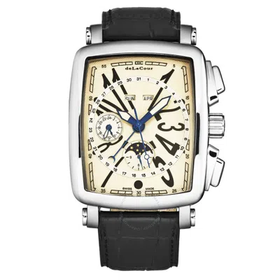 Delacour Vialarga Chronograph Gmt Automatic Moon Phase Day-night Men's Watch Wast1026-beg In Silver Tone/black/beige