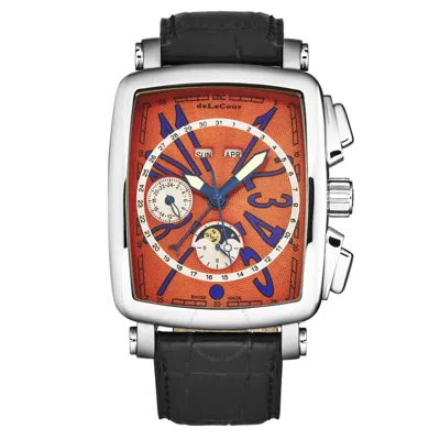 Delacour Vialarga Chronograph Gmt Automatic Moon Phase Day-night Orange Dial Men's Watch Wast1026-or In Orange/silver Tone/black