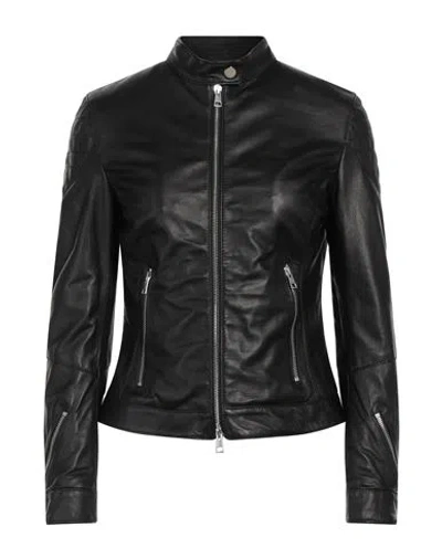 Delan Woman Jacket Black Size 10 Ovine Leather