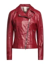Delan Woman Jacket Red Size 10 Ovine Leather In Red