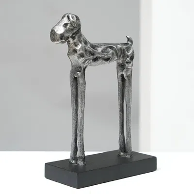 Delcorart Tall Dog Figurine - Modern Aluminum Sculpture-5x2.4x8" In Silver