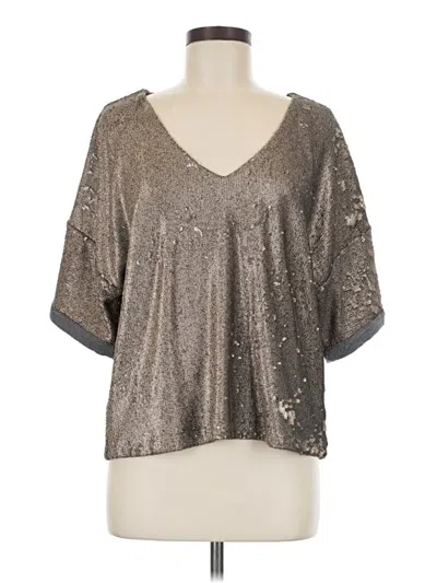 Pre-owned Deletta 3/4 Sleeve Top Silver Metallic Pattern V-neck Tops