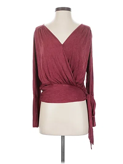 Pre-owned Deletta Long Sleeve Top Burgundy Plunge Neckline Tops