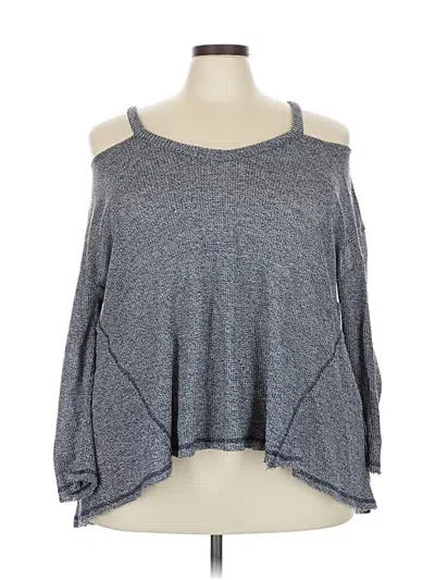 Pre-owned Deletta Long Sleeve Top Gray Cold Shoulder Neckline Tops