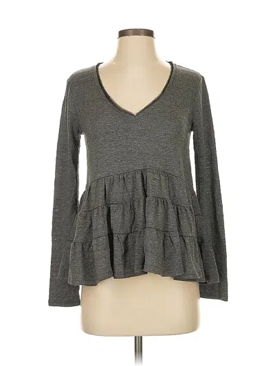 Pre-owned Deletta Long Sleeve Top Gray V Neck Tops