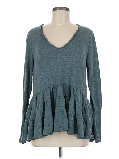 Pre-owned Deletta Long Sleeve Top Teal V Neck Tops In Blue