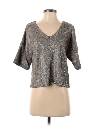 Pre-owned Deletta Short Sleeve Top Silver Metallic Pattern V Neck Tops