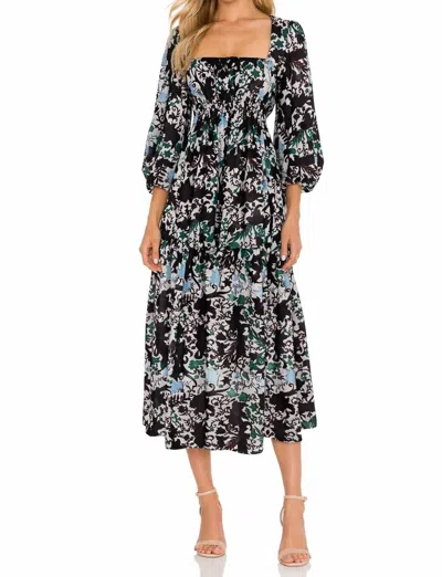 Delfi Collective Abstract Floral Puff Sleeve Midi Dress In Multi