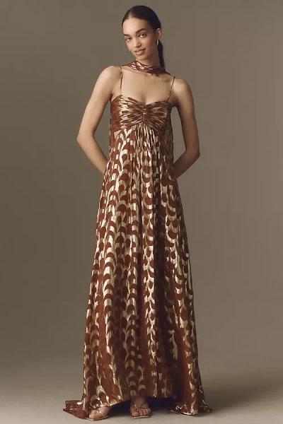 Delfi Collective Adele Sweetheart Maxi Dress In Brown