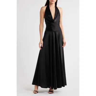 Delfi Collective Adora Halter Satin Gown In Black