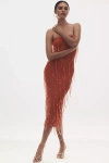 Delfi Collective Amala Strapless Crystal-fringe Slim Midi Dress In Orange