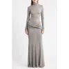 Delfi Collective Anastasia Metallic Twist Front Long Sleeve Maxi Dress In Gray