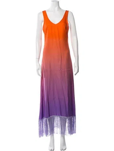 Pre-owned Delfi Collective Colorblock Pattern Long Dress In Orange