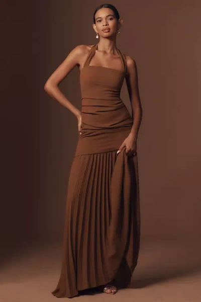 Delfi Collective Delilah Halter Pleated Drop-waist Maxi Dress