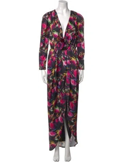 Pre-owned Delfi Collective Floral Print Long Dress W/ Tags In Black