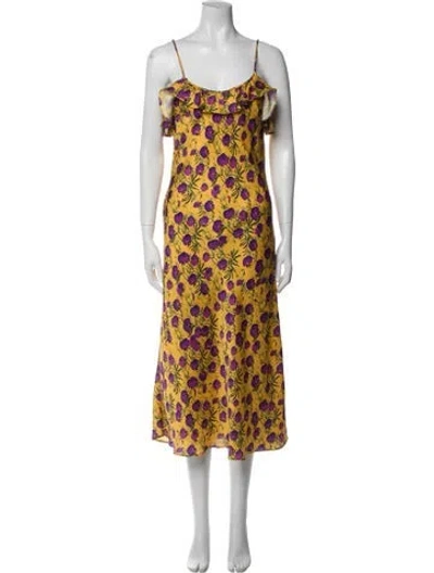 Pre-owned Delfi Collective Floral Print Long Dress In Yellow