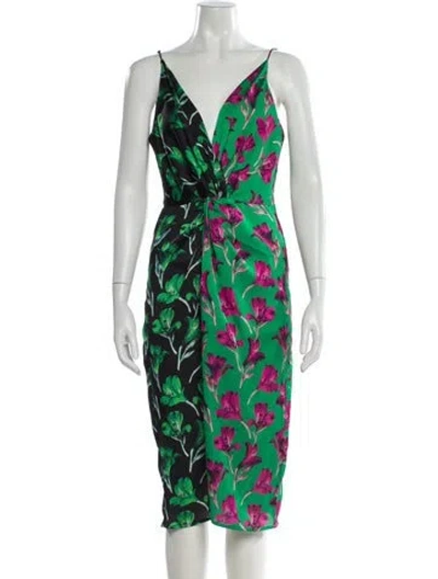 Pre-owned Delfi Collective Floral Print Midi Length Dress In Green