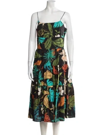 Pre-owned Delfi Collective Floral Print Midi Length Dress In Green