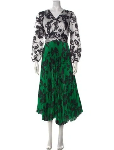 Pre-owned Delfi Collective Floral Print Midi Length Dress In Green