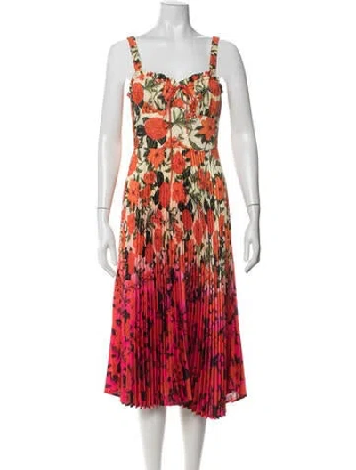 Pre-owned Delfi Collective Floral Print Midi Length Dress In Orange