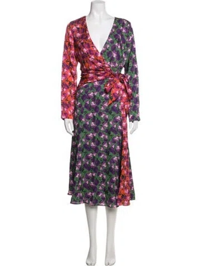 Pre-owned Delfi Collective Floral Print Midi Length Dress In Purple